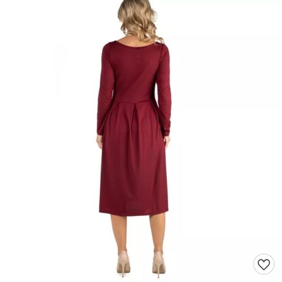 24seven Maternity Midi Dress Long Sleeve Fit and Flare Burgundy 2X NWOT - Picture 2 of 13